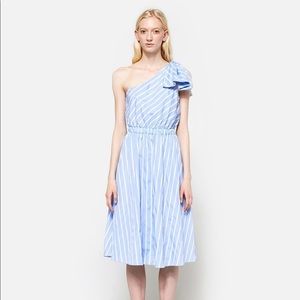 Stelen Women’s Blue White Bow One Shoulder Midi Dress Size Large NWT
